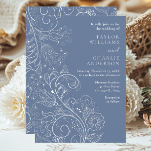 Convite Casamento Floral Azul Elegante
