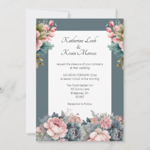 Convite Casamento Floral Azul Elegante