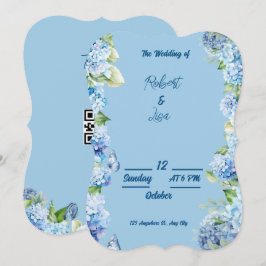 Convite Casamento Floral Azul Elegante