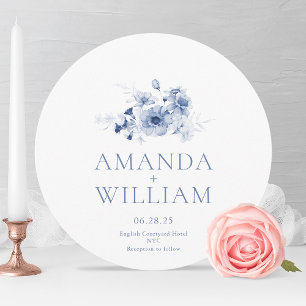 Convite Casamento Floral Azul Elegante Dusty
