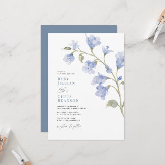 Convite Casamento Floral azul em pó moderno