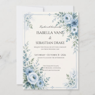 Convite Casamento Floral Azul Empoeirado