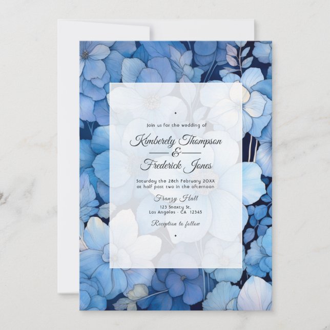 Convite Casamento Floral Azul Empoeirado (Frente)