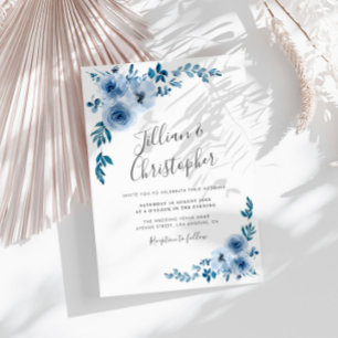Convite casamento floral azul empoeirado