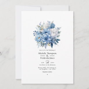 Convite Casamento Floral Azul Empoeirado