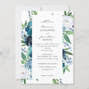 Convite Casamento Floral Azul Empoeirado 2