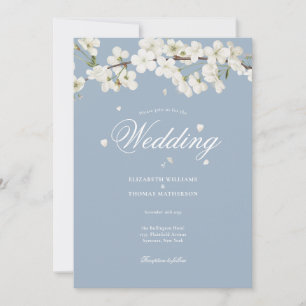 Convite Casamento Floral Azul Empoeirado Belo Flor Branco