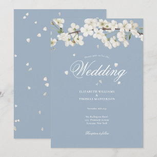 Convite Casamento Floral Azul Empoeirado Belo Flor Branco