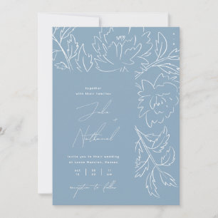 Convite Casamento Floral Azul Empoeirado Boho