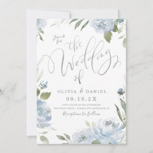 Convite Casamento floral azul empoeirado de jardim românt