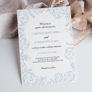 Convite Casamento Floral Azul Empoeirado Elegante