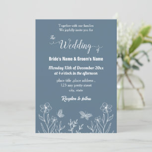 Convite Casamento floral azul empoeirado romântico