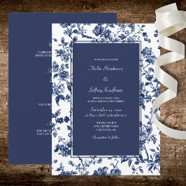 Convite Casamento Floral Azul Escuro