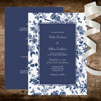 Convite Casamento Floral Azul Escuro