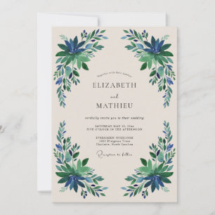 Convite Casamento Floral Azul Esmeralda