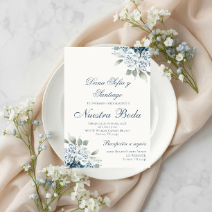 Convite Casamento floral azul espanhol