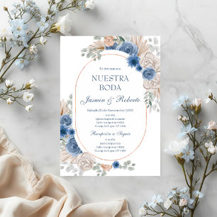 Convite Casamento Floral Azul Espanhol