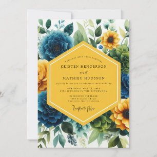 Convite Casamento Floral Azul Esverdeado Caprichoso