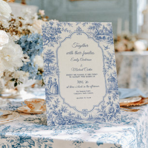 Convite Casamento Floral Azul Francês Toile de jouy