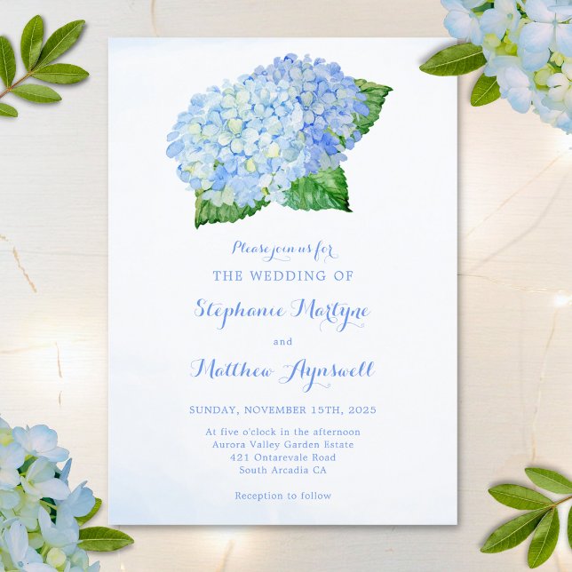 Convite Casamento Floral Azul Hydrangea Watercolor (Criador carregado)