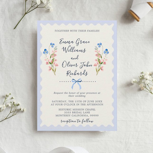 Convite Casamento Floral Azul Jardim Romântico (Floral Romantic Garden Wedding Invitation.)