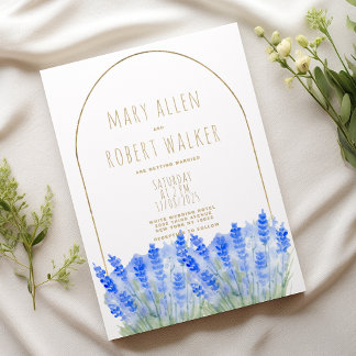 Convite Casamento floral azul lavanda dourado branco rústi