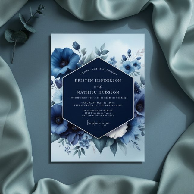 Convite Casamento Floral Azul Marinho (Criador carregado)