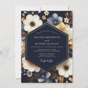 Convite Casamento Floral Azul Marinho