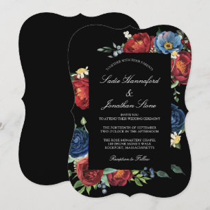Convite Casamento Floral Azul Marinho Burgundy Vermelho El
