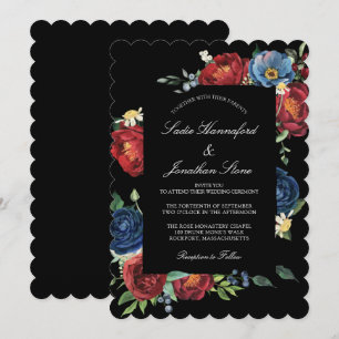 Convite Casamento Floral Azul Marinho Burgundy Vermelho El