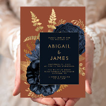 Casamento Floral Azul Marinho Dourado Elegante