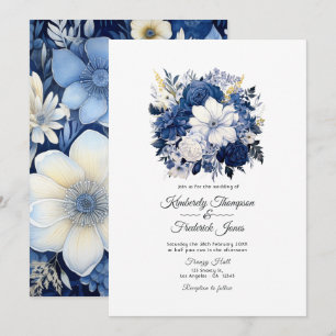 Convite Casamento Floral Azul Marinho e Branco