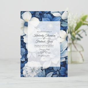 Convite Casamento Floral Azul Marinho e Branco