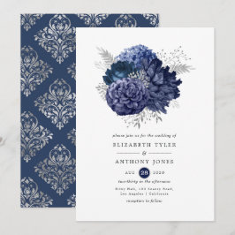 Convite Casamento Floral Azul Marinho e Prata