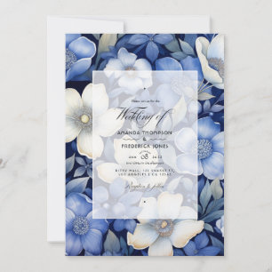 Convite Casamento Floral Azul Marinho e Prata