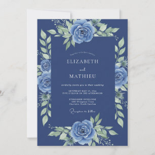 Convite Casamento Floral Azul Marinho em Flor