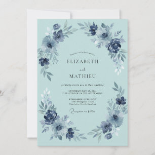 Convite Casamento Floral Azul Marinho Moody