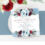 Convite Casamento Floral Azul, Marinho Vermelho e Roxo<br><div class="desc">Convite Elegante de Casamento com delicado fundo azul de aquarela e buquês florais refinados contendo suas informações de detalhes de Casamento. Flores de aquarela e folhagem em uma bela mistura de azuis, marinhos, vermelhos enterrados, roxo e matizes magenta. De volta com uma bela cobertura azul de aquarela. Parte de nossa...</div>