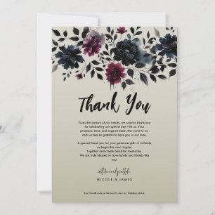 Convite Casamento Floral Azul Meia-Noite Borgonha Amêndoa
