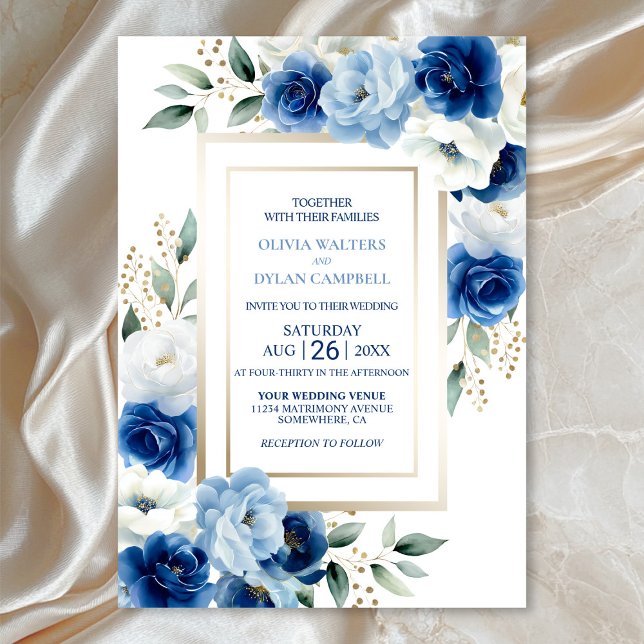 Convite Casamento Floral Azul Moderno (Criador carregado)