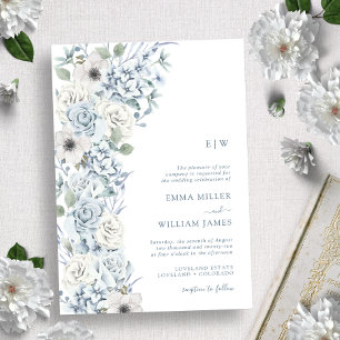 Convite Casamento Floral Azul Monogramado