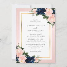 Casamento Floral Azul Naval Dourado Rosa Elegante