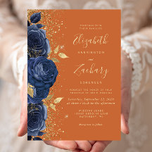 Casamento Floral Azul Naval Laranja Queimada Doura