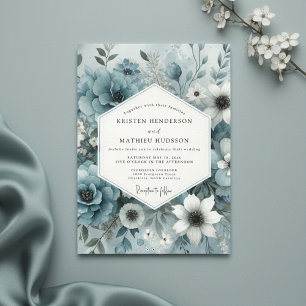 Convite Casamento Floral Azul Nebuloso