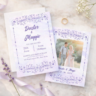 Convite Casamento Floral Azul Periwinkle Elegante