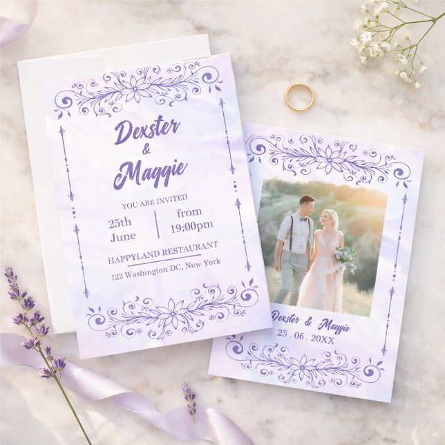 Convite Casamento Floral Azul Periwinkle Elegante (Criador carregado)