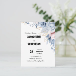 Convite Casamento Floral Azul Personalizável