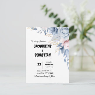 Convite Casamento Floral Azul Personalizável