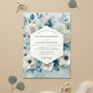 Convite Casamento Floral Azul Pizarra