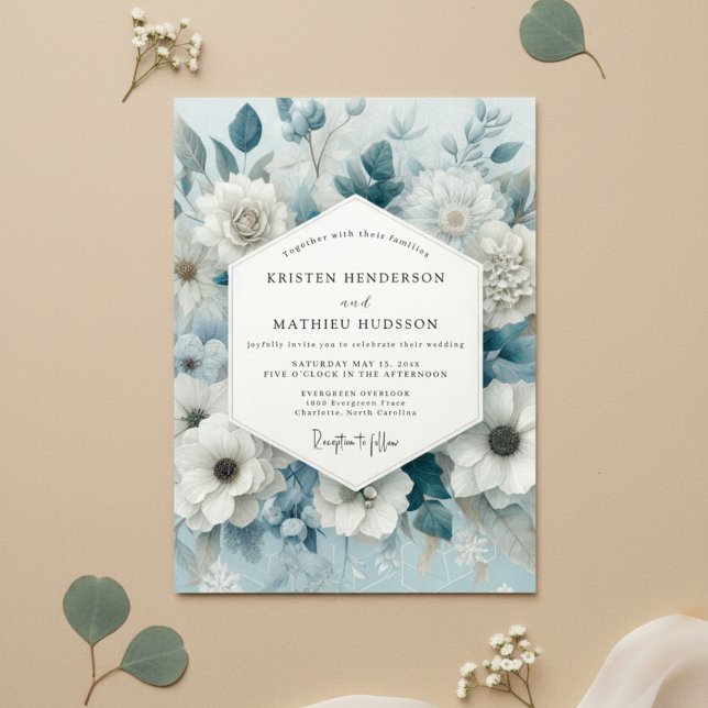 Convite Casamento Floral Azul Pizarra (Criador carregado)
